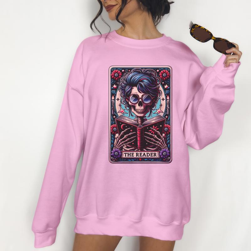 The Reader Tarot- Unisex Crewneck Sweatshirt - Print is Sublimation, Christmas Crewneck, Gift Idea, Relaxed Fit, Casual Apparel