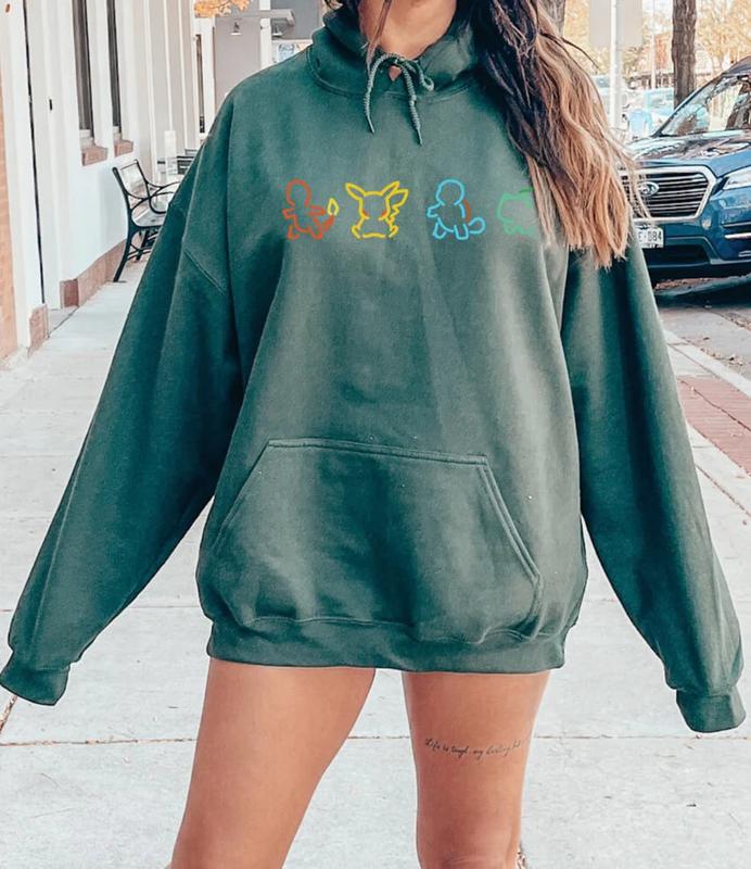 Pokemon Silhouette Sweatshirt, Pokemon Lover Gift, Pikachu, Charmander, Squirtle, Bulbasaur, Retro Cartoon, 90s Tee, Pokemon Hoodie