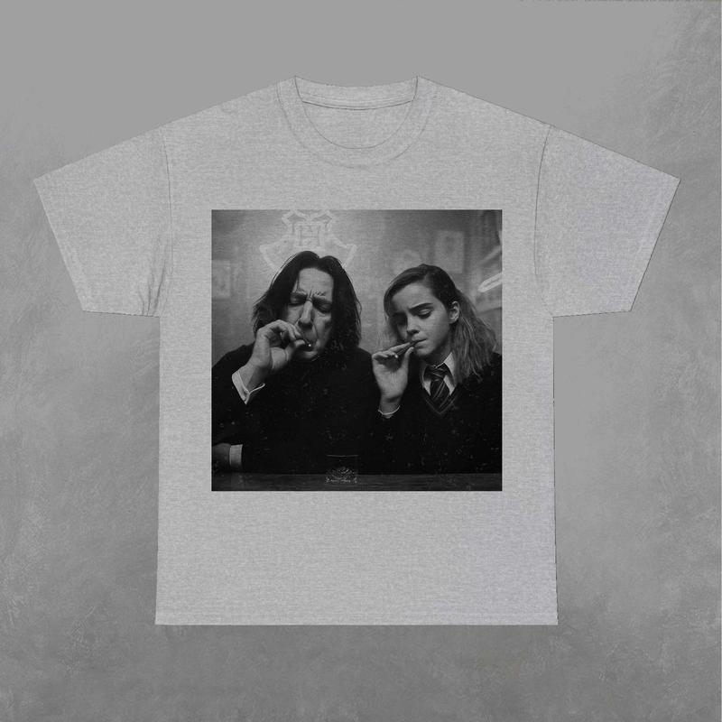 Hermione and Snape Smokin' Shirt, Wizarding Fan Graphic Tee, Retro Potterhead Shirt, Unisex Movie T-Shirt, Classic Menswear