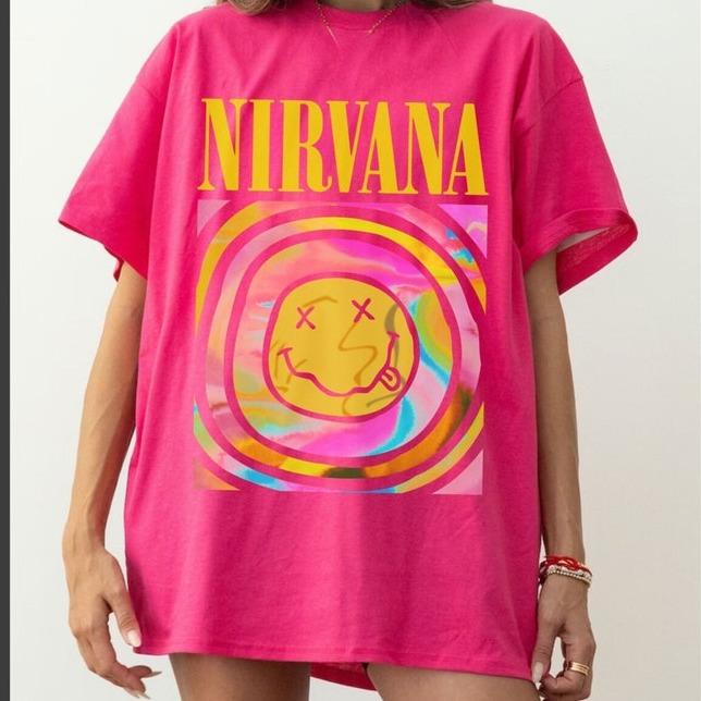 Nirvana Hot Pink Shirt Nirvana Crewneck Tee Nirvana Pink T-Shirt Cotton Fit