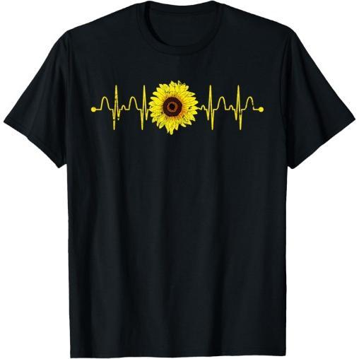 Florist Sunflower Heartbeat Blossom Yellow Flower Sunflower T-Shirt Made in USA
