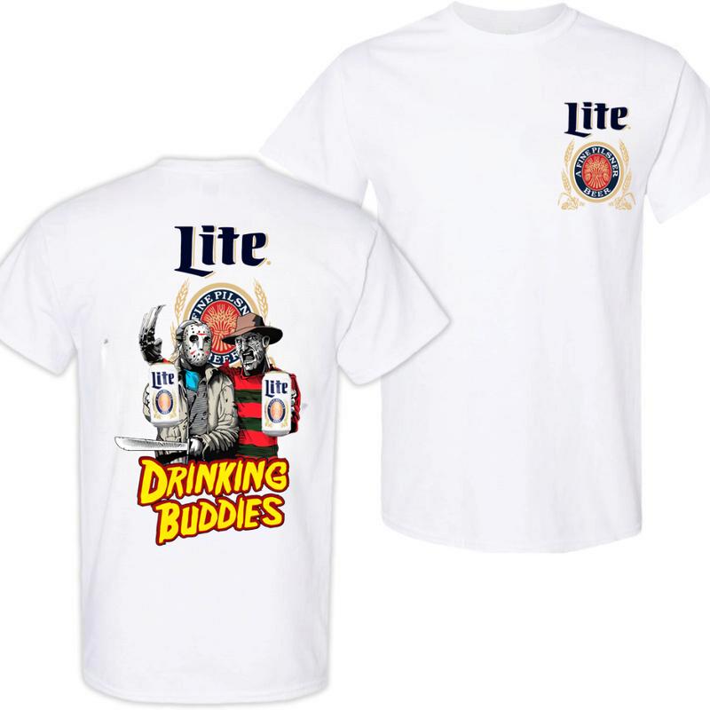 Miller Lite, Beer, Jason Voorhees And Freddy Krueger Drink Buddies Miller Lite Beer 2 Sides T-shirt, Miller Lite Halloween Shirt, Halloween Shirt, For
