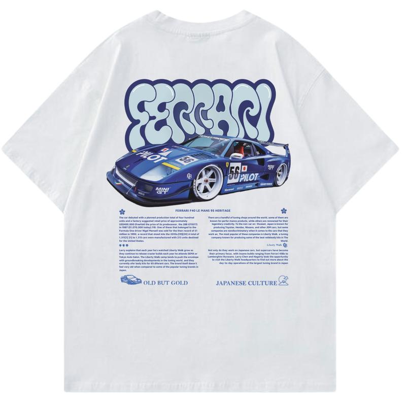 Ferrarii F40 Blue Liberty Walk T-shirt, Car Enthusiast Shirt, Car Clothing, Classic Car Shirt