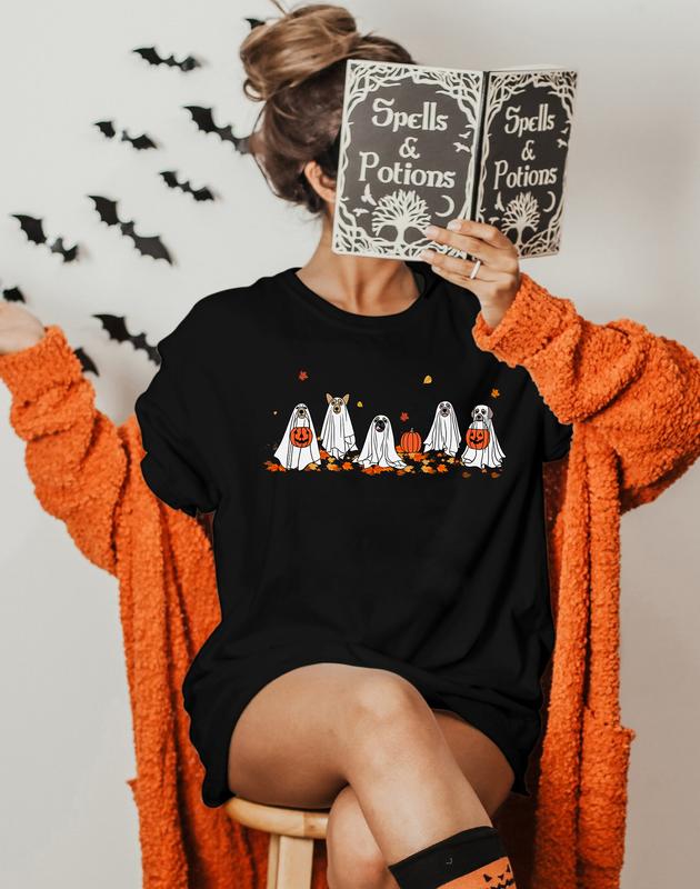 Ð¡ute Ghost Dog Shirt, Halloween Shirt, Ghost Shirt, Dog Lovers Shirt, Halloween Dog Shirt, Spooky Season Tee Top Womenswear