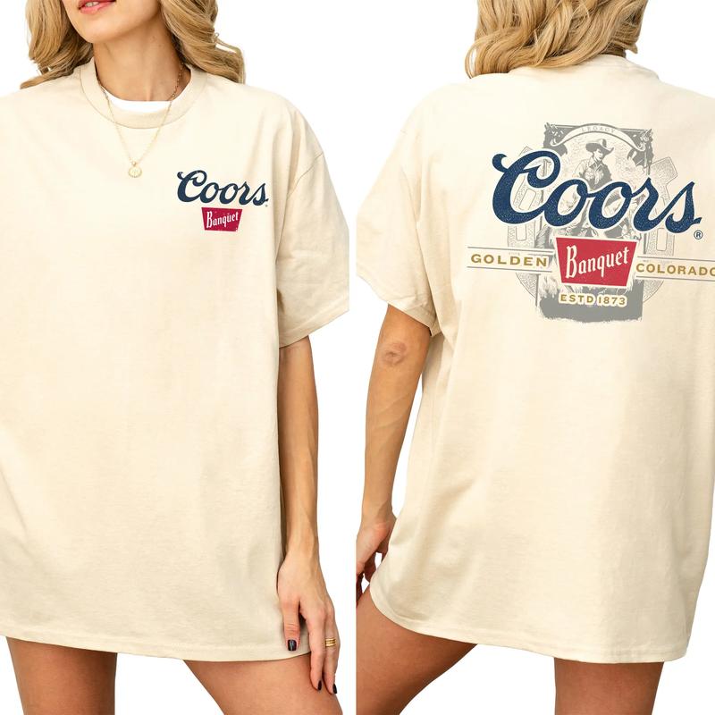 Coors Banquet Beer 2-Sided Shirt for Men and Women, Beer Drinking Tshirt, Country Girl Tee, Wild West Graphic Top, Cotton Fabric Casual Womenswear
