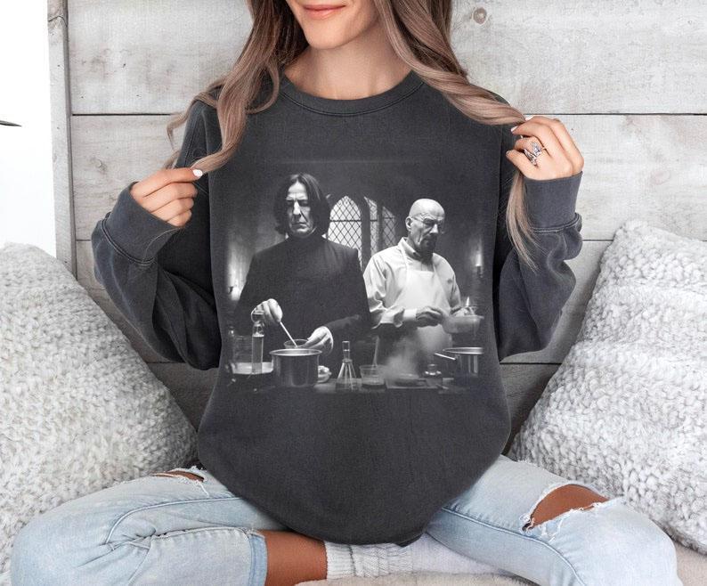 Severus Snape and Walter White in Lab Shirt Wizard House Sweatshirt Hogwarts Breaking Bad, Gift For Fan Funny 90s Vintage Meme Sweatshirt, Hoodie Wome