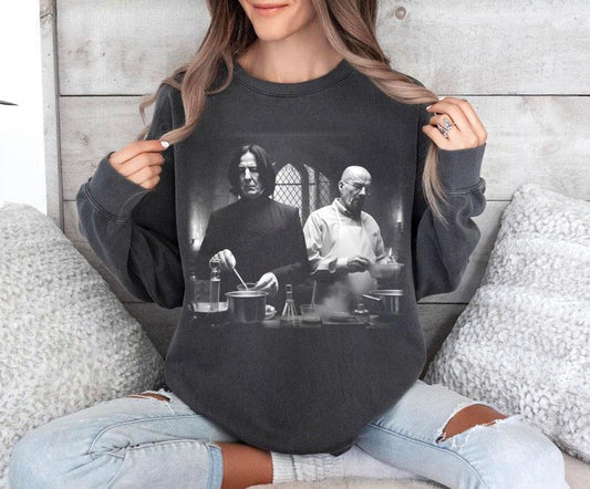 Severus Snape and Walter White in Lab Shirt Wizard House Sweatshirt Hogwarts Breaking Bad, Gift For Fan Funny 90s Vintage Meme Sweatshirt, Hoodie Wome