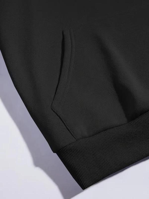 Men's Letter Print Pocket Drawstring Essentials Hoodie, Long Sleeve Sweatshirt, Regular Fit Men's Clothing for Spring & Fall Weekend