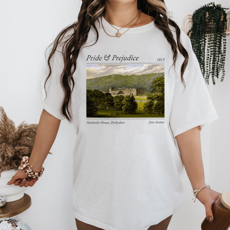 Pride and Prejudice DerbyshirePride and Prejudice sweatshirt Jane Austen Gift For Book Lover Pemberley Light Graphic Tee Casual Clothing