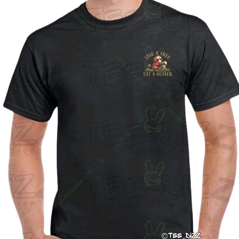 Save a Tree, Eat a Beaver Men's Funny T-Shirt - 100% Cotton - Menswear Tshirt Crewneck