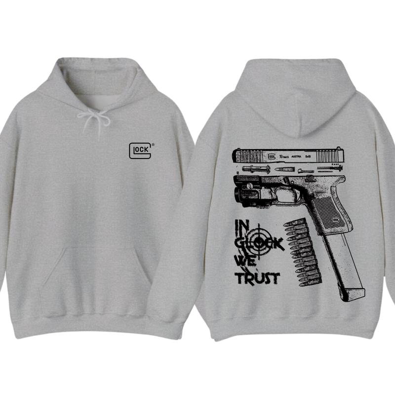 In GLock We Trust Hoodie - Glock Hoodie - Full Color Double Sided - Men's & Women's Classic Fit Long Sleeve Hoodie - Menswear unisex hoodie