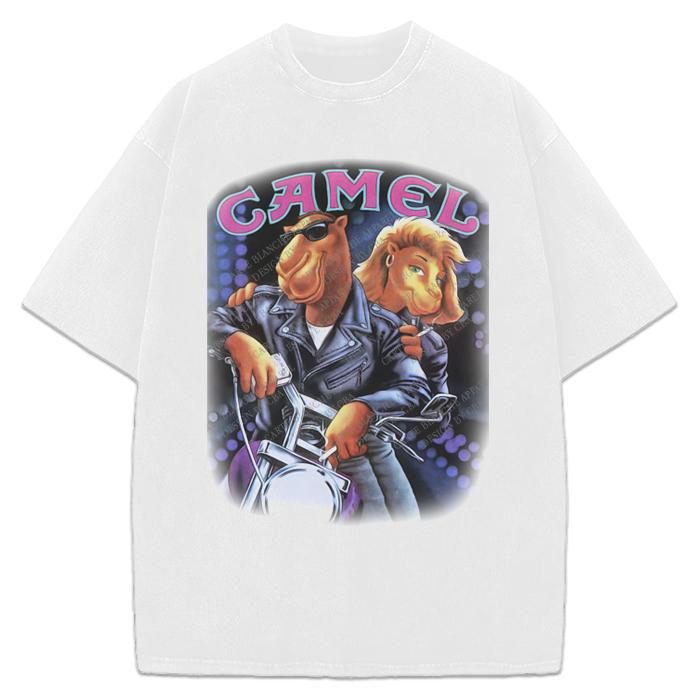 Joe Camel T-Shirt Joe Camel Motorcycle Vintage AD Custom Graphic Tee Crewneck Cotton Menswear Top