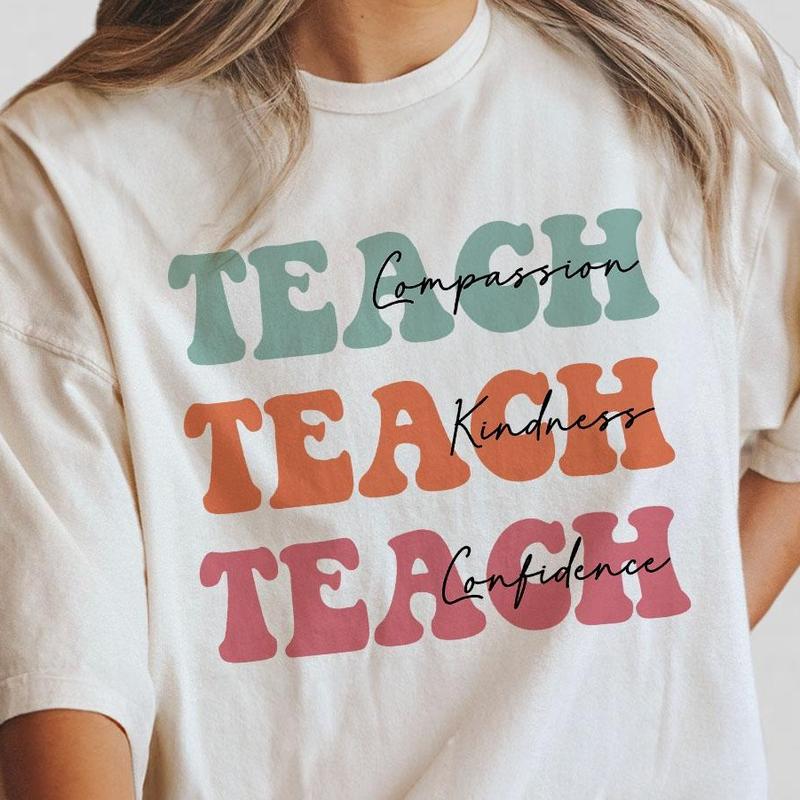 Compassion Kindness Confidence Teacher Shirt, Gifts for Teacher, Comfort Colors Groovy Teacher Shirt, Kindergarten Teacher Tee, Cute Preschool Teacher