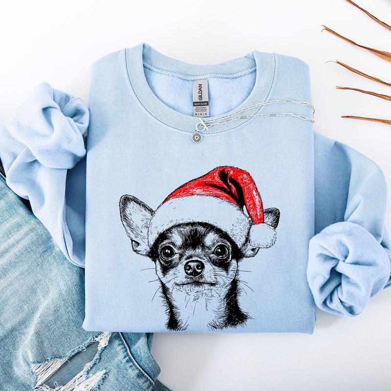Chihuahua, Santa, Dog, Christmas, Dog Lover, Pet Sweatshirt, Crew Neck, Women's, Crewneck