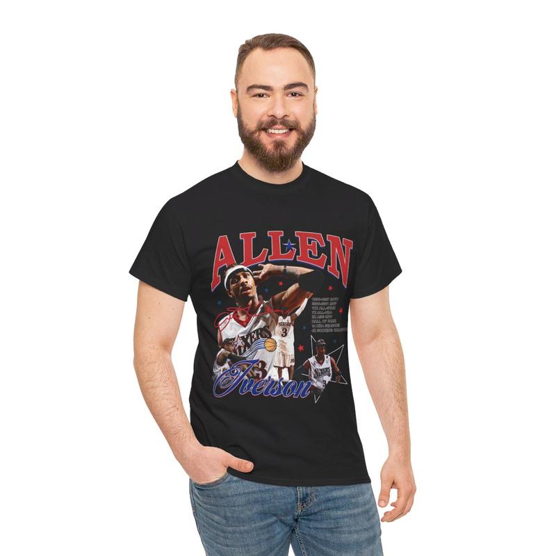 Allen Iverson Vintage T-shirt Heavy Cotton Tee Basketball Streetwear AI Allen Iverson Casual Classic Menswear Retro Top Comfy Day Graphic Smooth Tshir