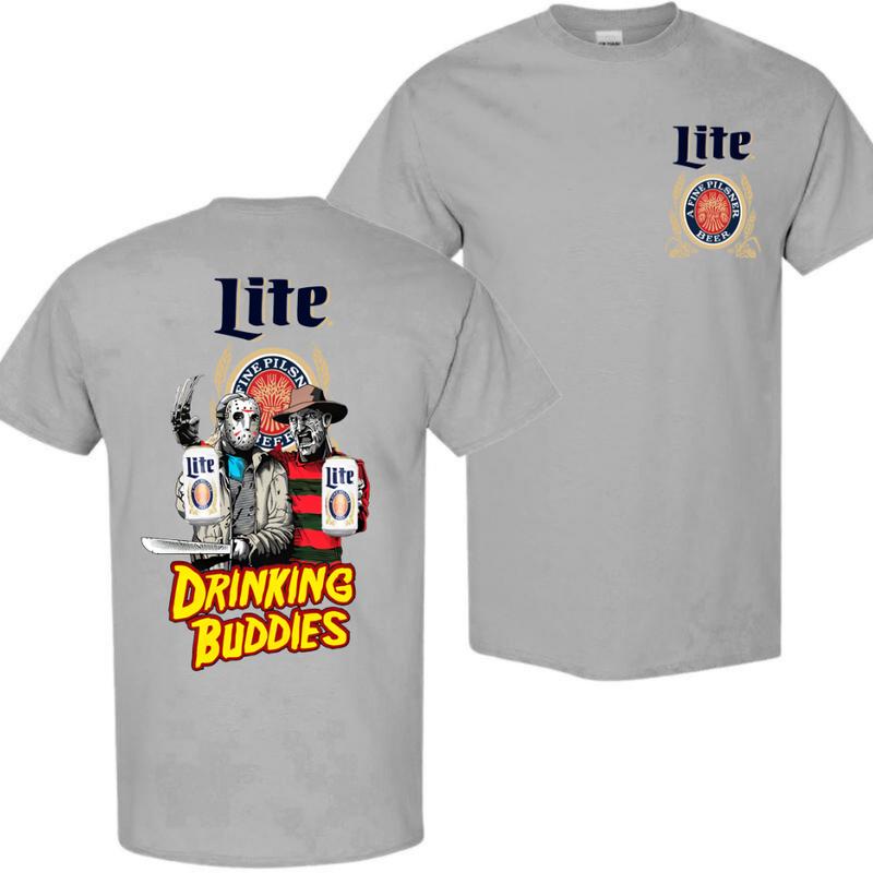 Miller Lite, Beer, Jason Voorhees And Freddy Krueger Drink Buddies Miller Lite Beer 2 Sides T-shirt, Miller Lite Halloween Shirt, Halloween Shirt, For