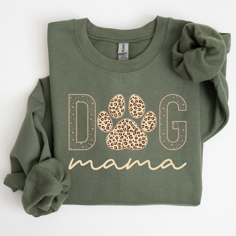 Dog Mama, Leopard Print Sweatshirt, Mother's Day Gift Casual Comfort Womenswear ComfortableÂ Graphic