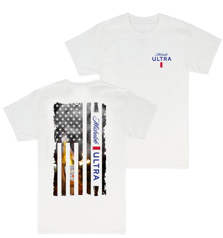 Michelob Ultra Pure Gold Smoke Logo Flag T-shirt - 2 Side - For Everyone - Plentiful Color Options - Pick Your Look - Extended Size Range - Gym To Str