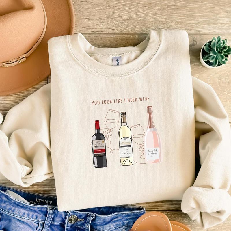 You Look Like I Need Wine Sweatshirt, Funny Sweatshirt, Wine Lovers, Wine, Gifts For Mom, - Find Your Favorite Color - Trendy Styles Available - Unise