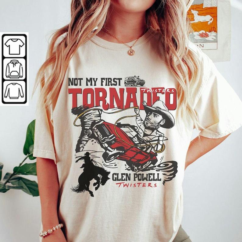 Blvckstyle Not My First Tornado Shirt, Twisters With Glen Powell Retro Movie Poster Vintage Unisex Shirt