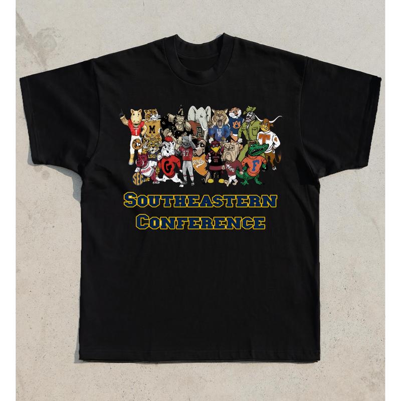 Southeastern Conference Mascot Graphic T-Shirt Cotton Short-sleeve Retro Streetwear Tshirt Menswear Top Shortsleeve Underwear Human Baseball t shirt