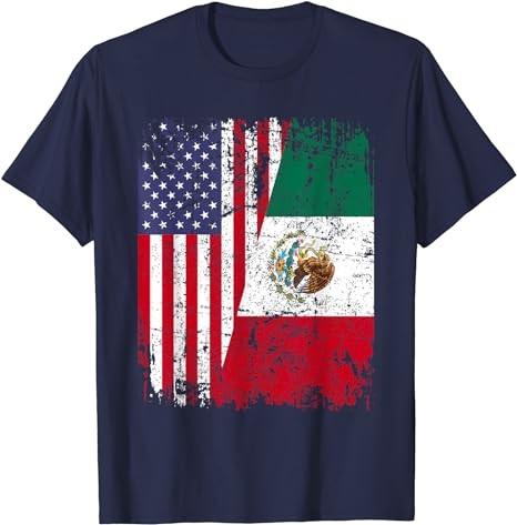 MEXICAN ROOTS  Half American Flag  MEXICO T-Shirt