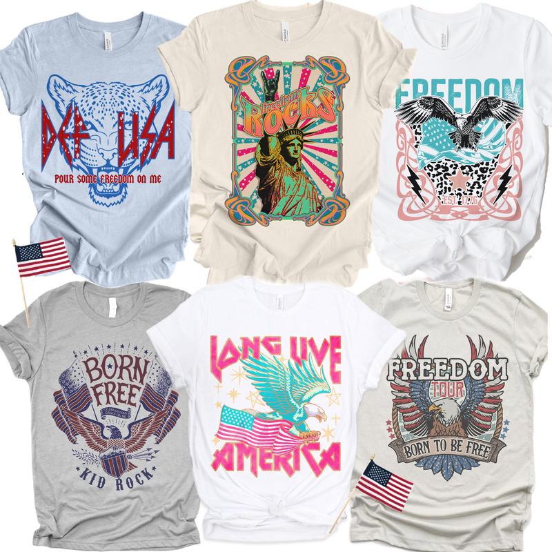 Rock N Roll Freedom Tees Rock & Roll USA Freedom Tshirts Born Free T-Shirts Freedom Rocks Patriotic Tops Freedom Tour Tees Long Live America USA Tops