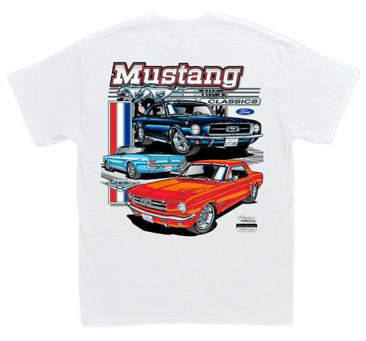 Ford Mustang Classics White T-Shirt 1964-12 1965 1966 1967 1968 289 Pony Car GT GTA