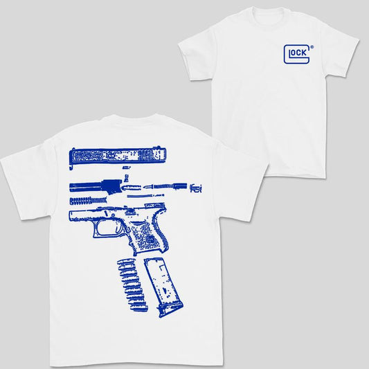 In Glock We Trust Double Side White Version Shirt Menswear Top, New Design color Red,Yellow,Blue,Green,Light Pịnk,Purple,White