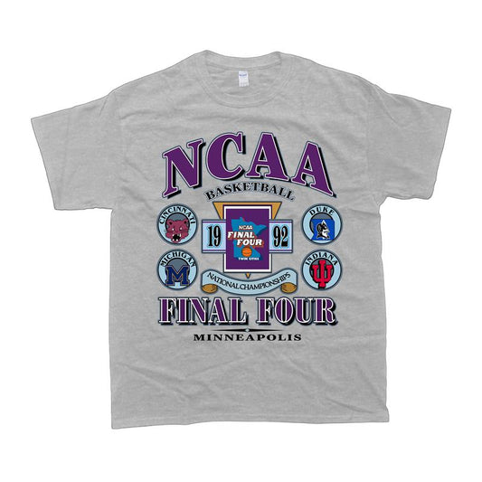 Vintage 1992 Final Four Basketball Tee, Cincinnati Michigan Duke Indiana Shirt Cotton Menswear college merch Top T-Shirt Fabric Embroidered Hoodie
