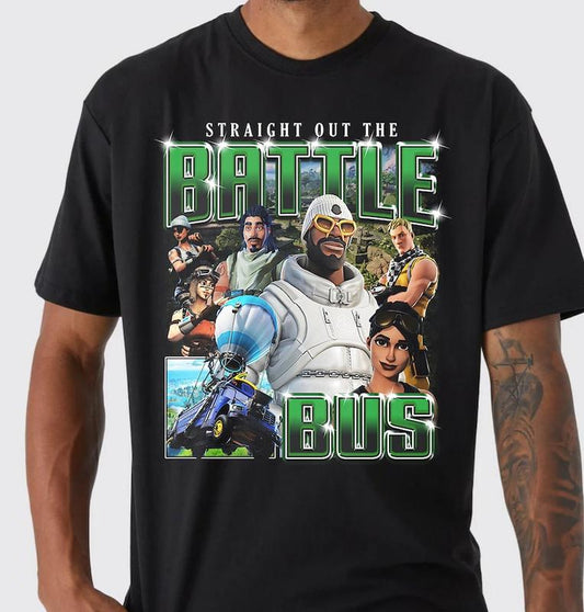 Retro Straight Out The Battle Bus Fort, Battle Royale F-nite Survival Program Gamer Tee Perfect Gift, Rap Icon Graphic Tee, Unisex T-shirt