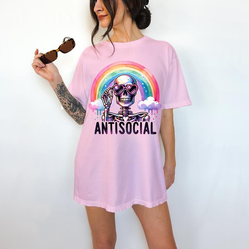 Anti-Social Skeleton- T-Shirt, Mental Health Tee, Cute Graphic, Funny Apparel