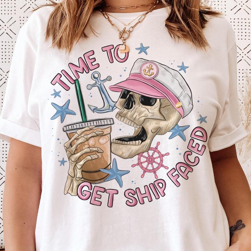 Skeleton Summer Tees Skeleton Vacation Beach T-Shirts Cruise Ship Tshirts Cruise Vacation Tops Womens Skeleton Tropical T-Shirts Fun Summer Cruise Top