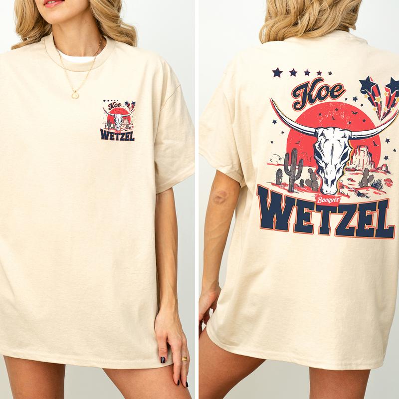 Vintage Koe Wetzel Bullhead Cowboy Shirt 2-Sided, Western Cowboy Printed Tee, Koe Wetzel Tshirt, Retro Bullhead T-shirt, Country Women's Tops, Soft Co