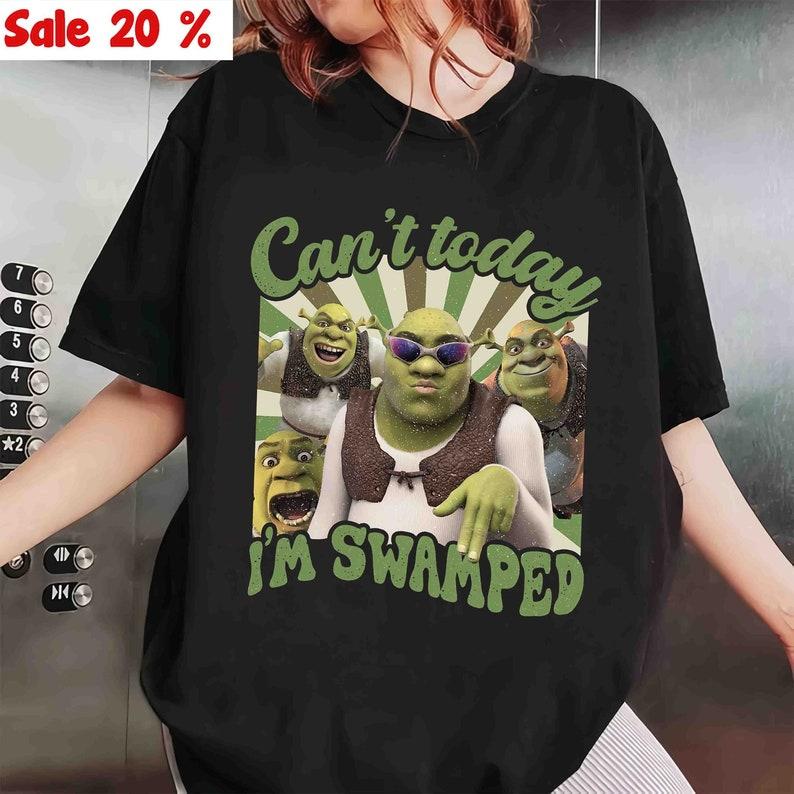 Vintage Can't Today I'm Swamped T-Shirt, Shrek Funny Trending T-Shirt, Fiona and Shrek T-Shirt, Funny Shrek Trending Tee, Shrek Face Meme T-Shirt, Gif
