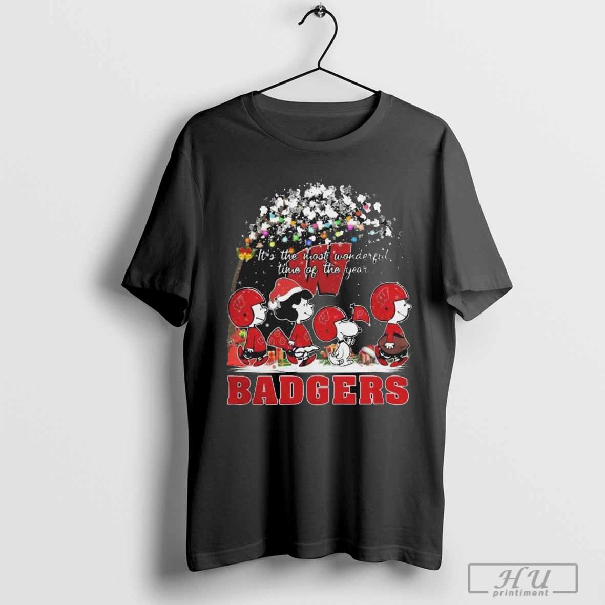 Peanuts Characters Wisconsin Badgers Itâ€™s The Most Wonderful Time Of The Year Winter Christmas T-Shirt