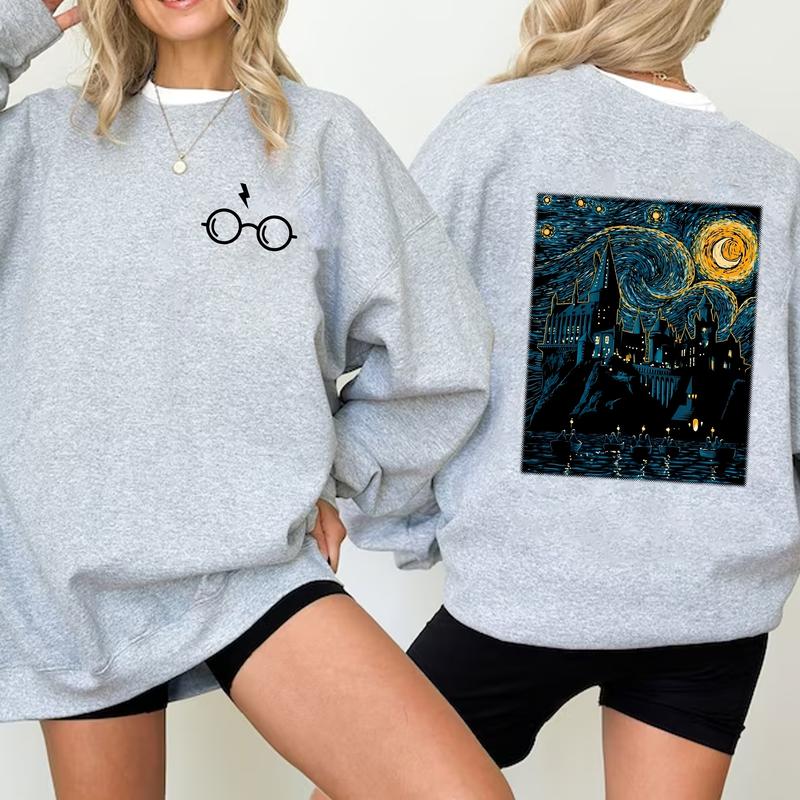 HP Hogwarts Starry Night Sweatshirt Hoodie Shirt, gift for fan Cotton Fit