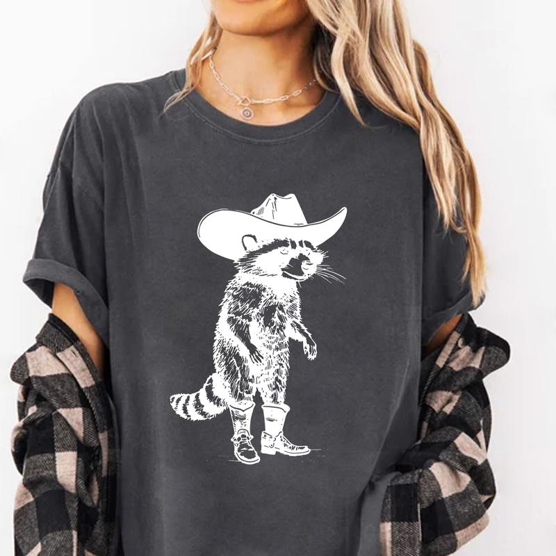 Cowboy Raccoon Shirt, Cute animal T-shirt, Sweet Graphic Tee, Vintage Retro Animal Tee, Sketch Raccoons Gift, Unisex Tshirt, Trash Panda Casual Comfor