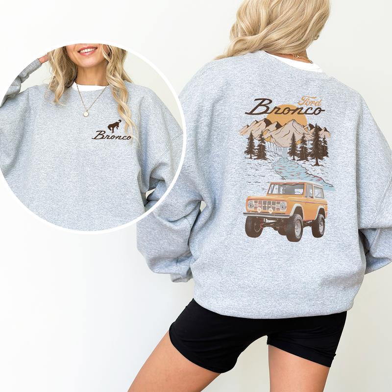 Vintage Ford Bronco Car National Park 2-Sided Sweatshirt, Retro Bronco Crewneck, Country Girl Sweater, Casual Womenswear, Cotton Fabric Pullover Tops