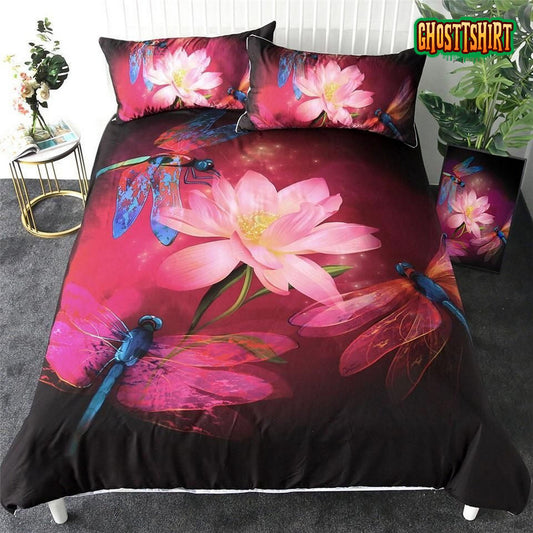 Dragonflies On Lotus Bed Sheets Duvet Cover Bedding Set