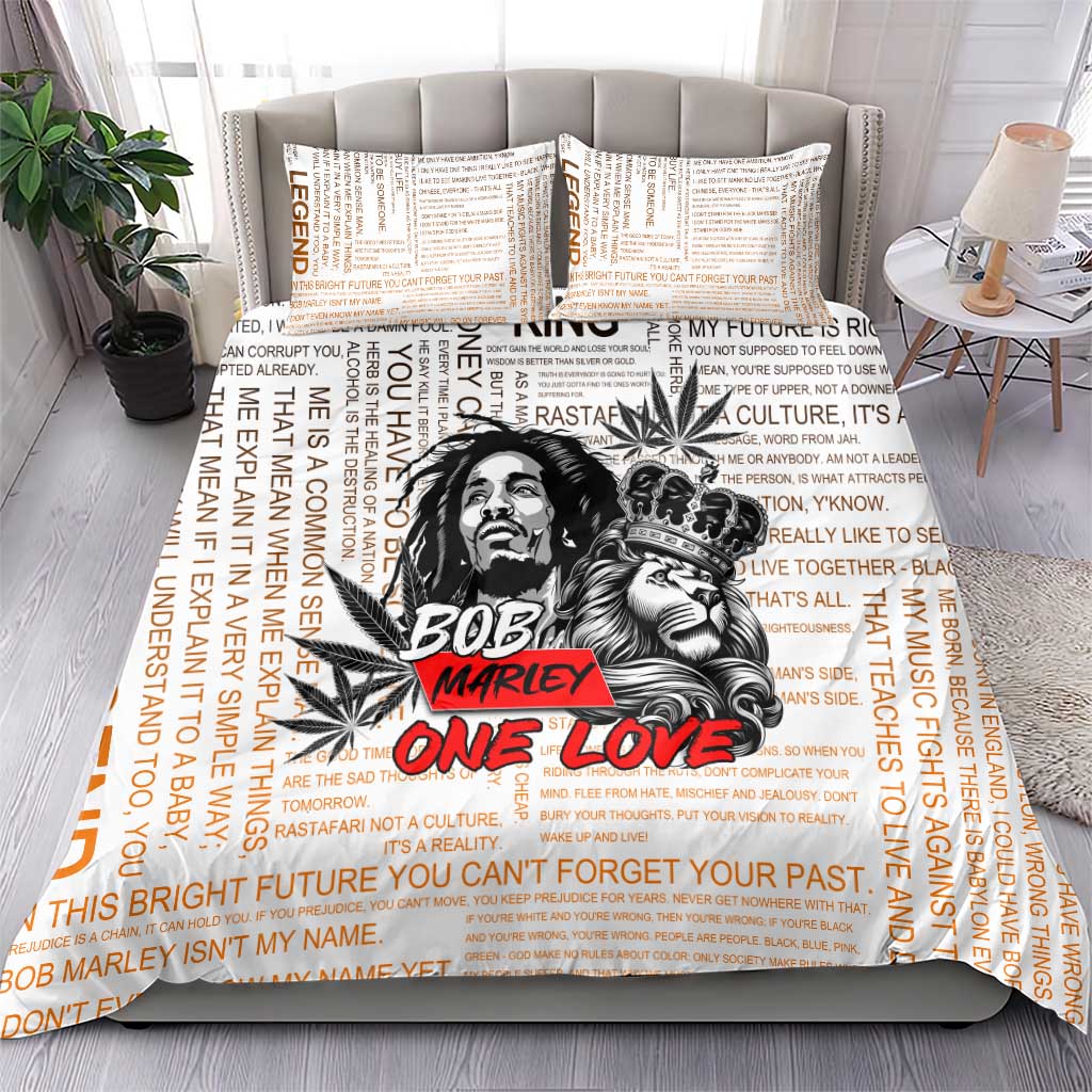Afro King of Reggae Legend Bob Bedding Set Rastafari Lion Cannabis Typography Style DT02