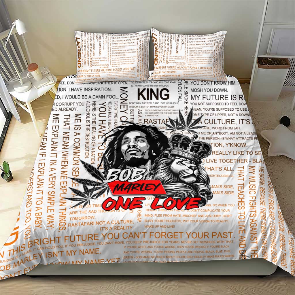 Afro King of Reggae Legend Bob Bedding Set Rastafari Lion Cannabis Typography Style DT02