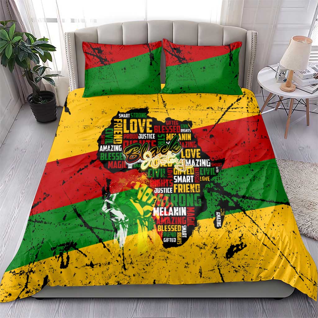 Black History Month Africa Bedding Set Strength Love and Justice Typography DT02