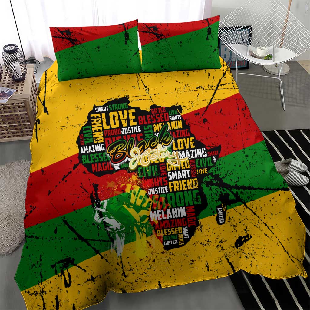 Black History Month Africa Bedding Set Strength Love and Justice Typography DT02