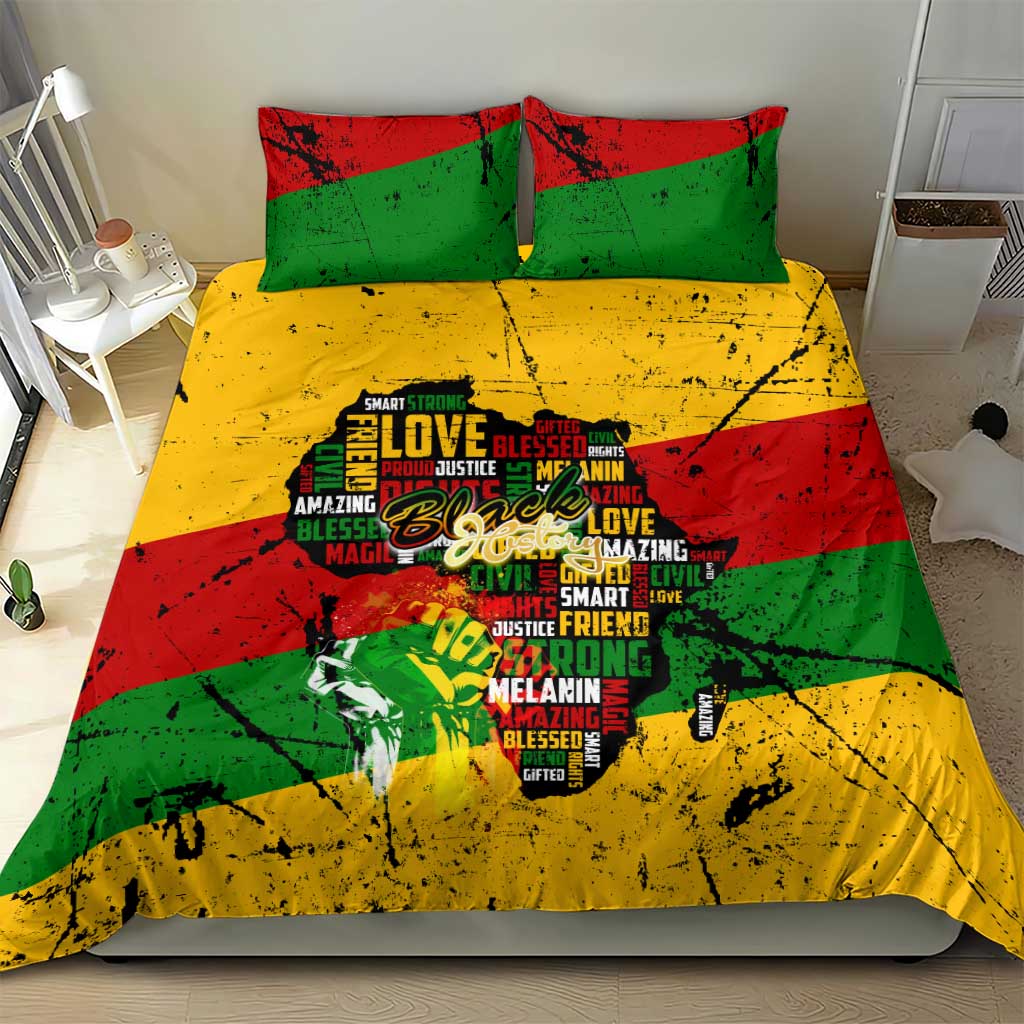 Black History Month Africa Bedding Set Strength Love and Justice Typography DT02
