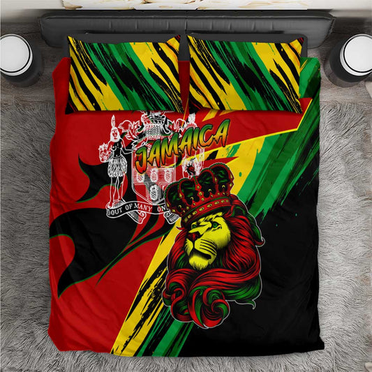Afro Jamaica Lion Bedding Set Coat Of Arms Rastafarianism DT02