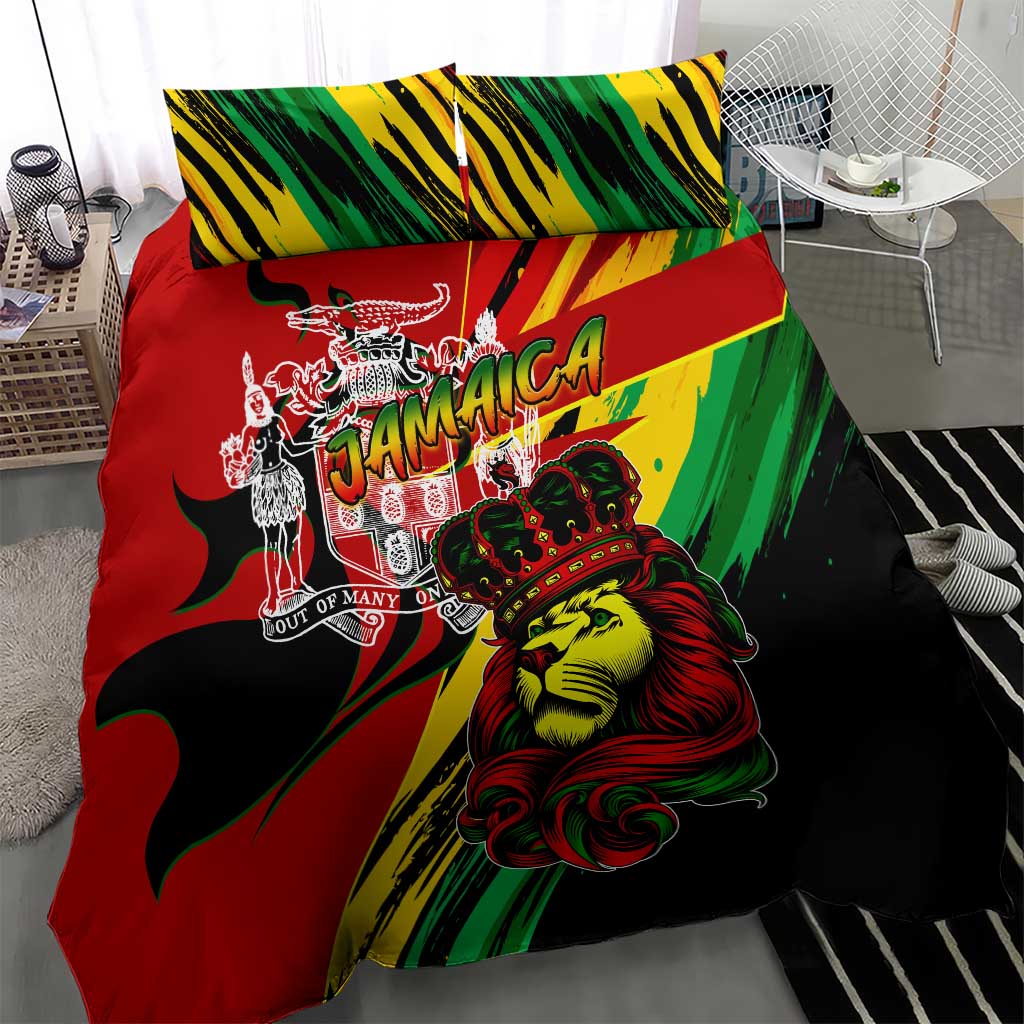 Afro Jamaica Lion Bedding Set Coat Of Arms Rastafarianism DT02