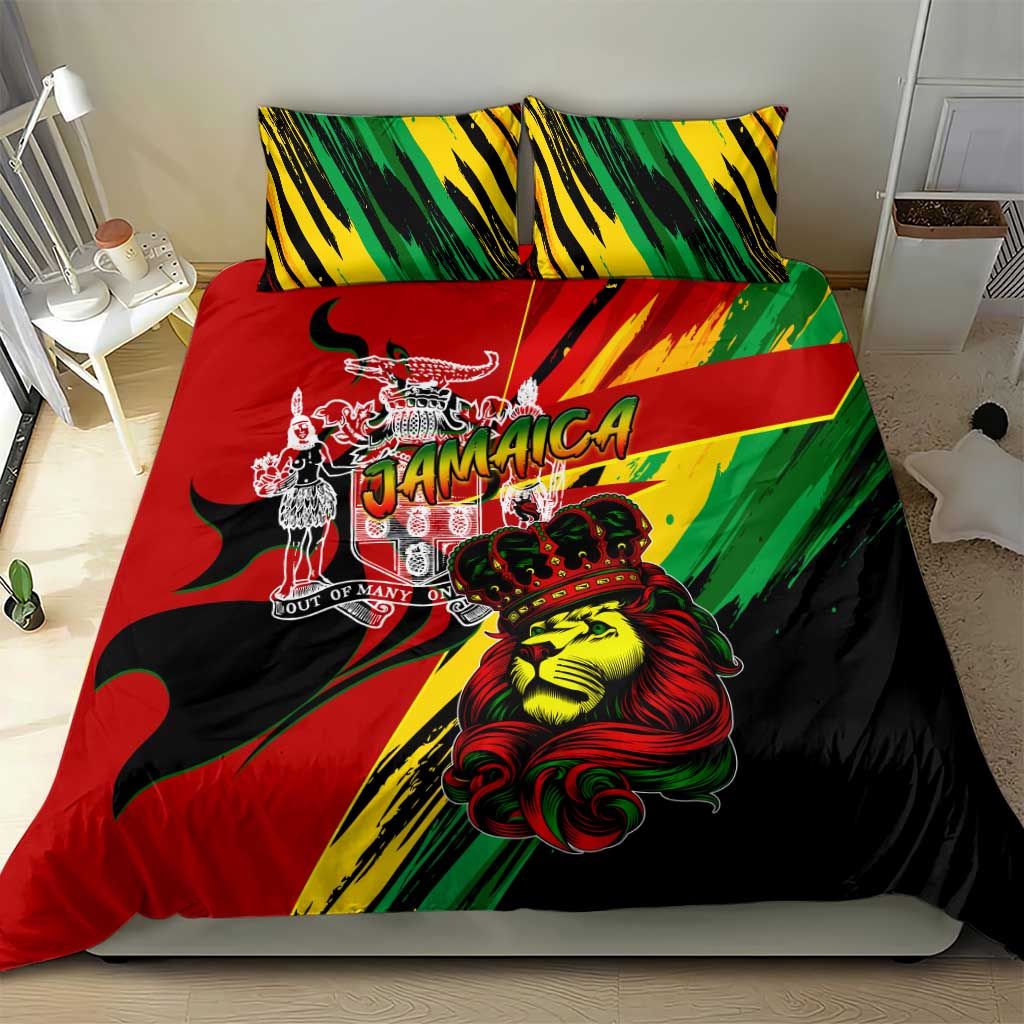 Afro Jamaica Lion Bedding Set Coat Of Arms Rastafarianism DT02