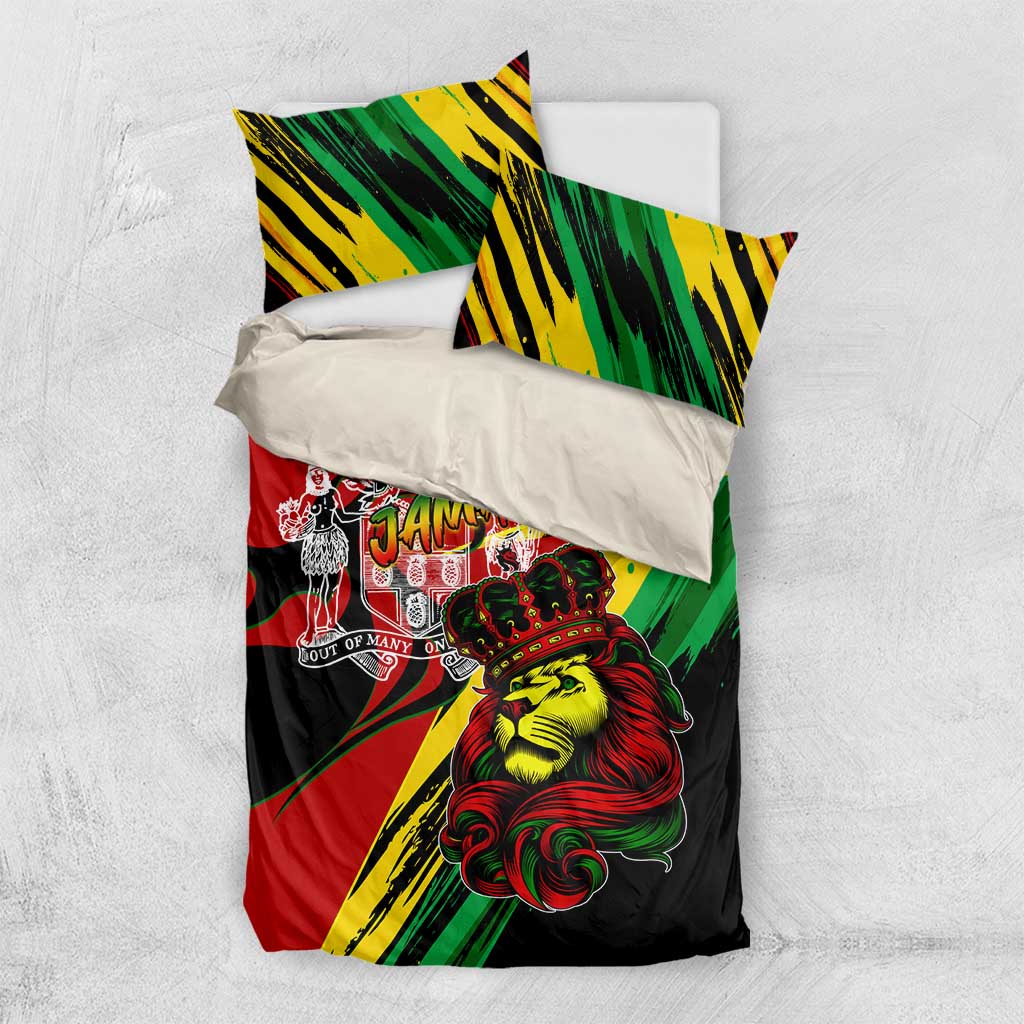 Afro Jamaica Lion Bedding Set Coat Of Arms Rastafarianism DT02
