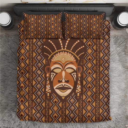 African Mask Printed Mudcloth Bedding Set Afro Bogolan DT03